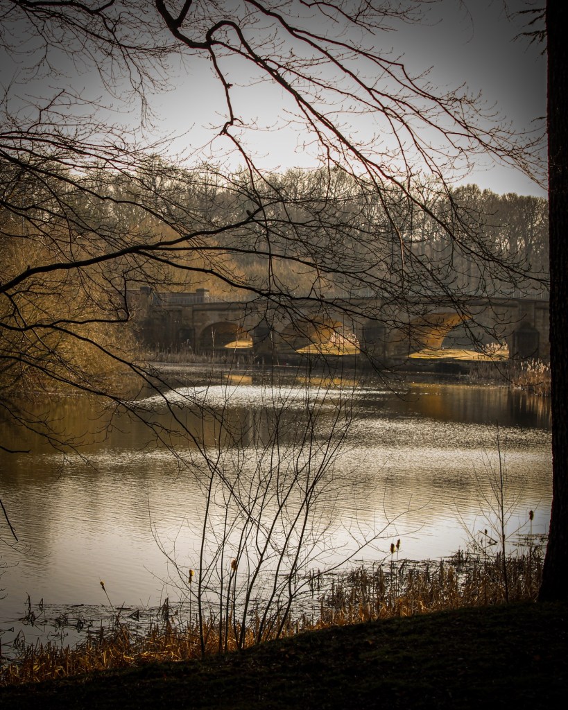 lake and bridge at nostell priory, west yorkshire