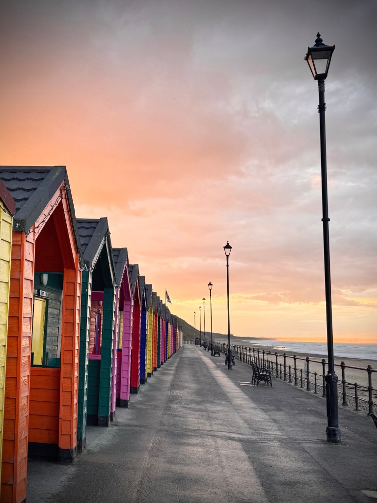 view of the cabins near saltburn cliff tramway, saltburn-by-the-sea, north yorkshire