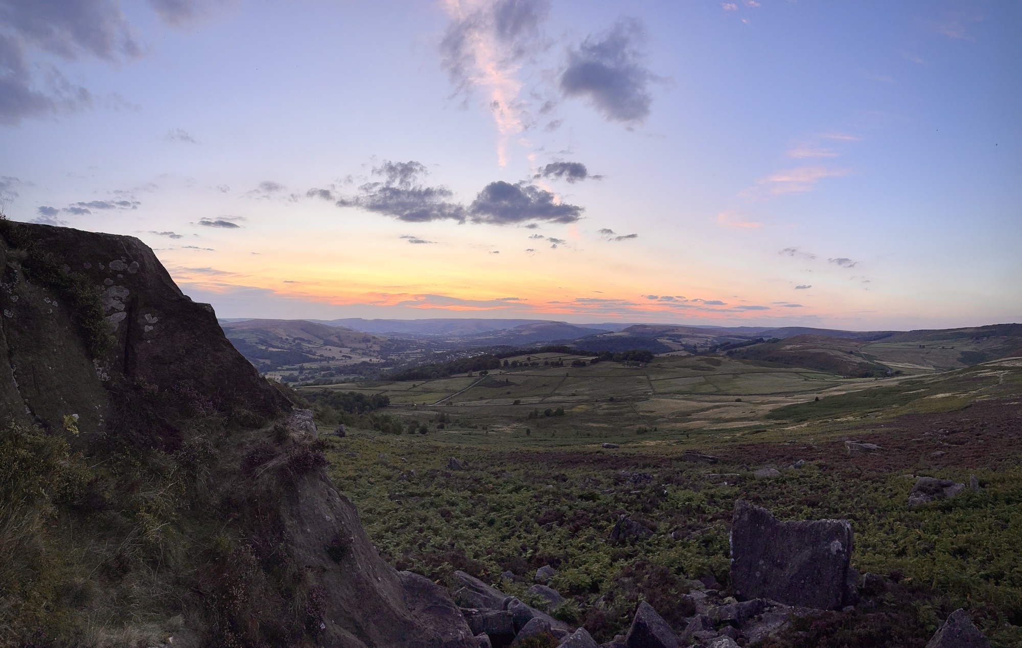 panoramic shot at sunset at over owler tor