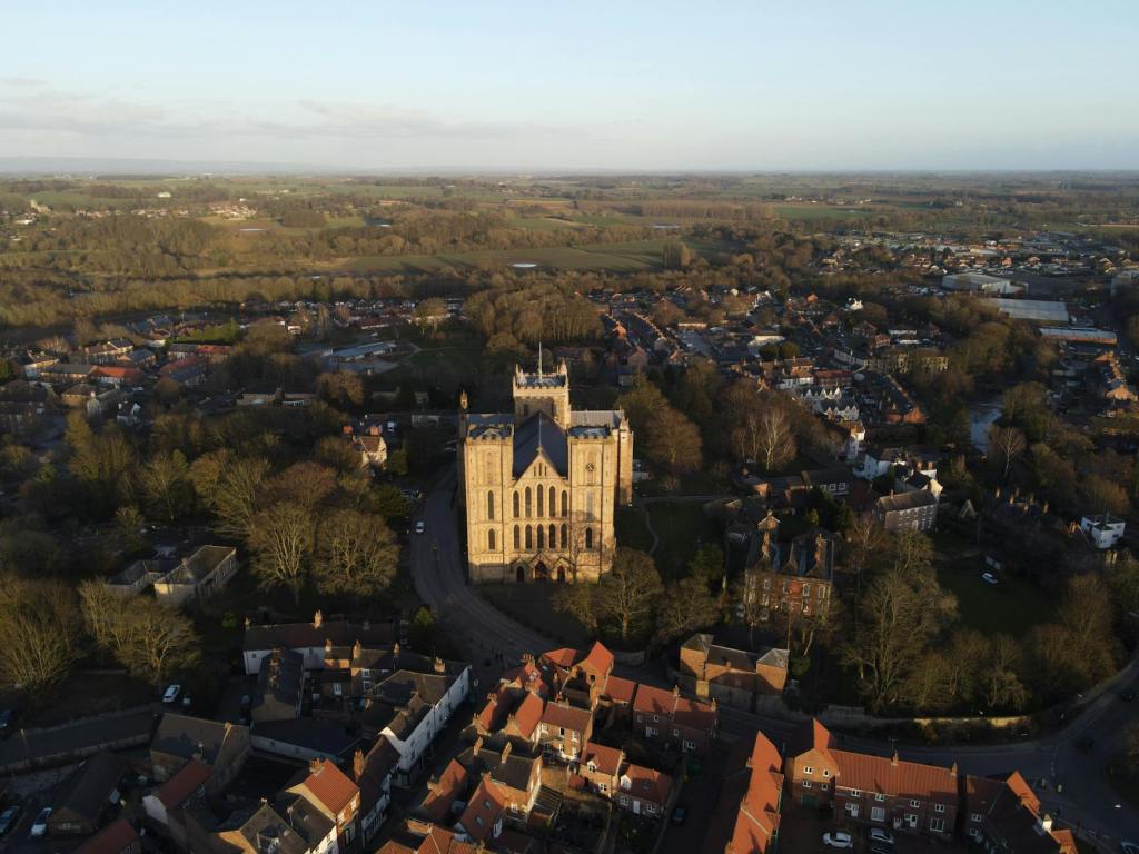 an aerial shot of the city of ripon, yorkshire