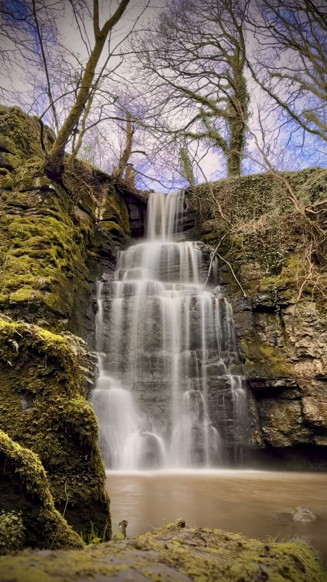 Long exposure shot of waterfall swallet